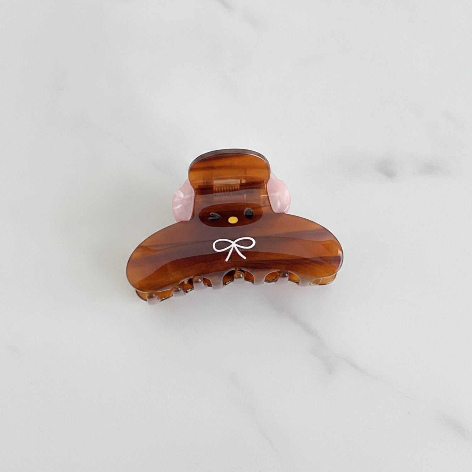 Chocolate Bear Hair Claw With Pink Bow