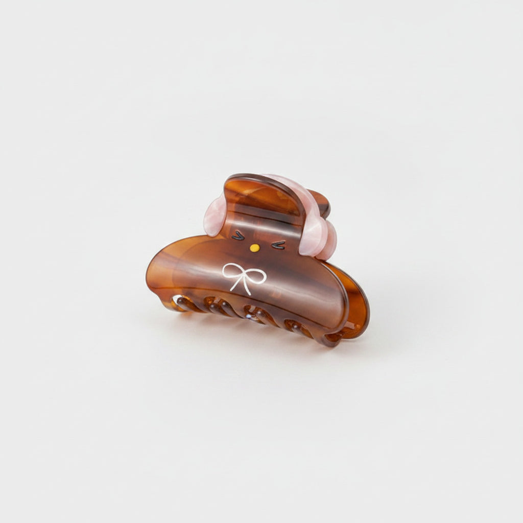 Chocolate Bear Hair Claw With Pink Bow – hair accessories (view 1)