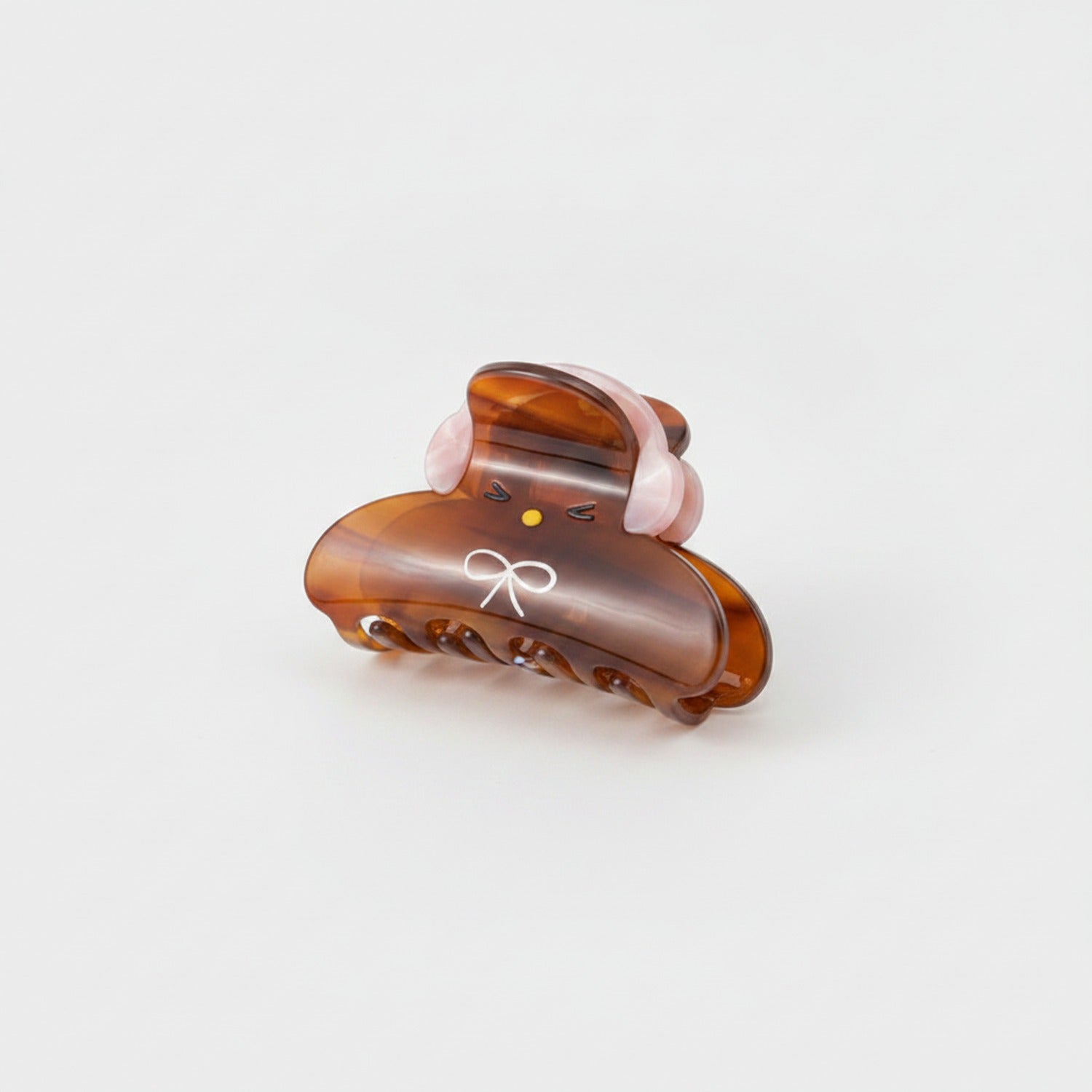 Chocolate Bear Hair Claw With Pink Bow