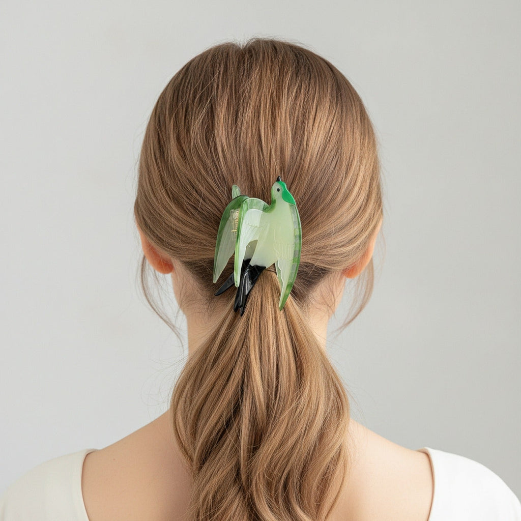 Glass Hummingbird Hair Claw Clip - Green