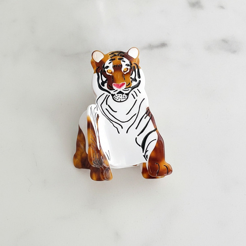 Tiger Animal Claw Hair Clip - White Brown Tiger