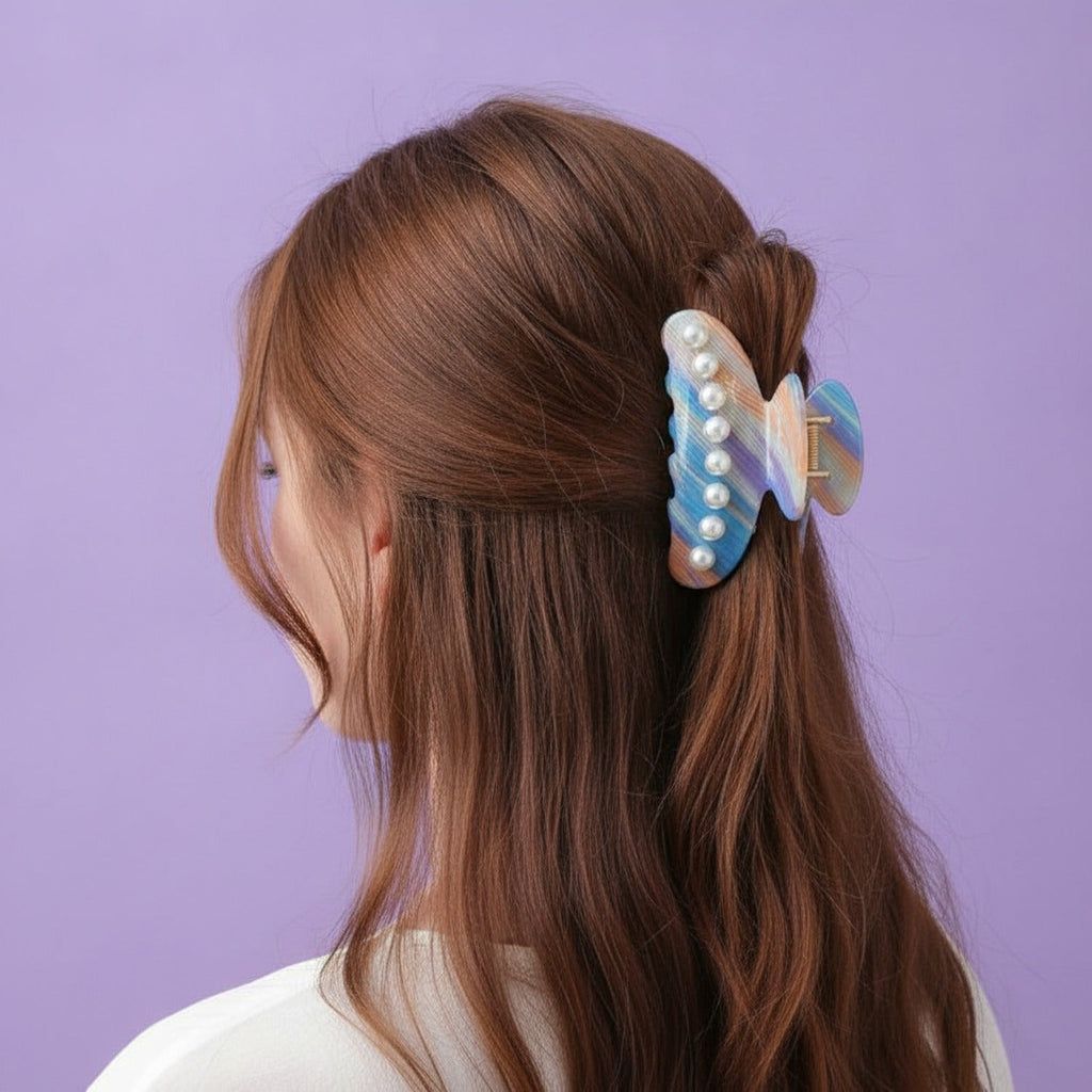 Pearl Hair Claw Clip - Pearl Rainbow Stripe