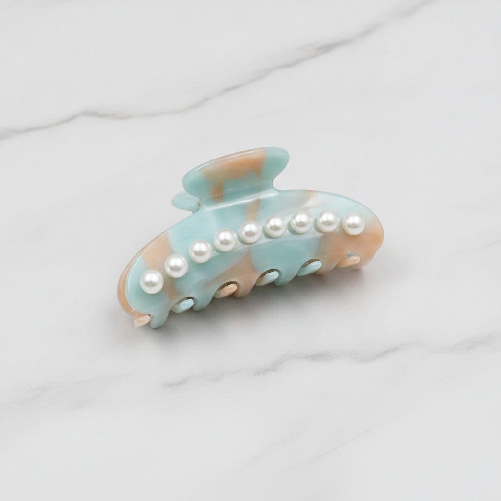Pearl Hair Claw Clip - Turquoise Pearl Swirl