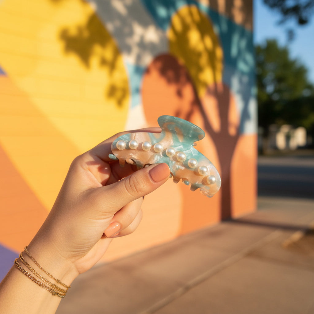 Pearl Hair Claw Clip - Turquoise Pearl Swirl – hair accessories (view 3)