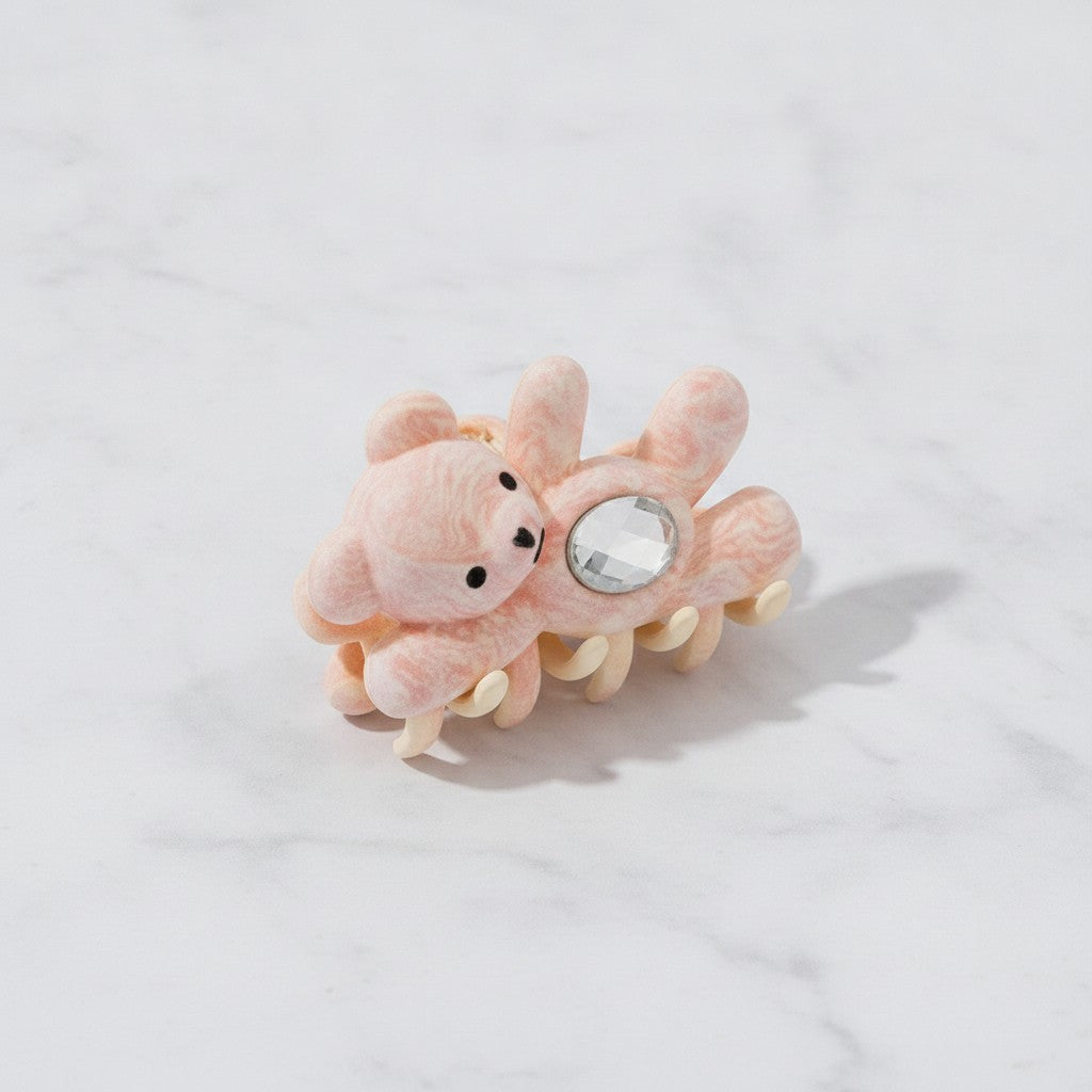 Fuzzy Teddy Bear Hair Claw With Mirror Detail – hair accessories (view 3)