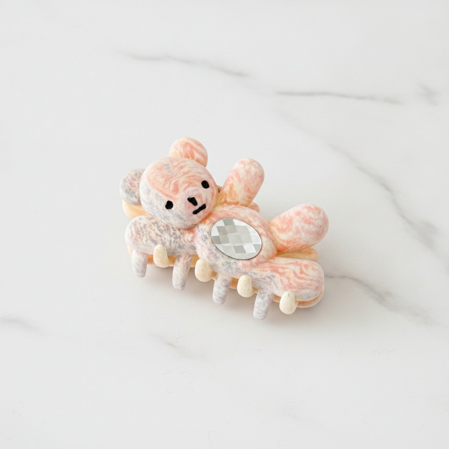 Fuzzy Teddy Bear Hair Claw With Mirror Detail