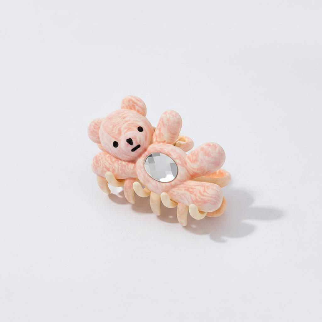 Fuzzy Teddy Bear Hair Claw With Mirror Detail – hair accessories (view 1)