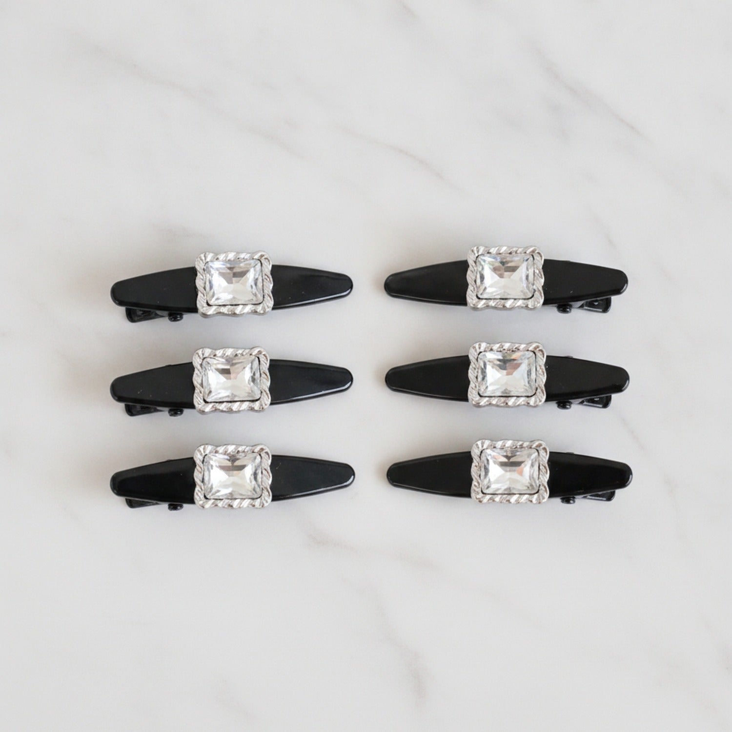 Square Crystal Black Hair Clip Set