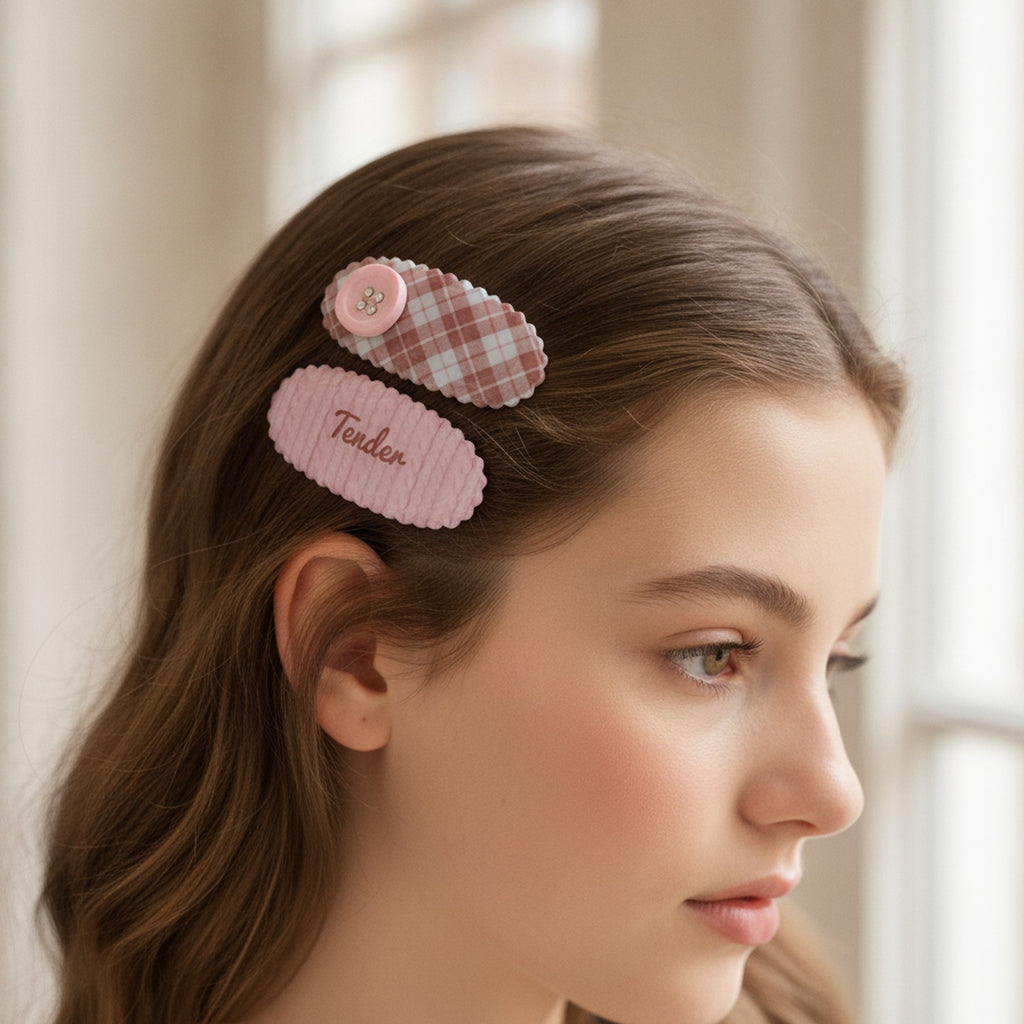 Gingham Button Clip Duo – hair accessories (view 3)
