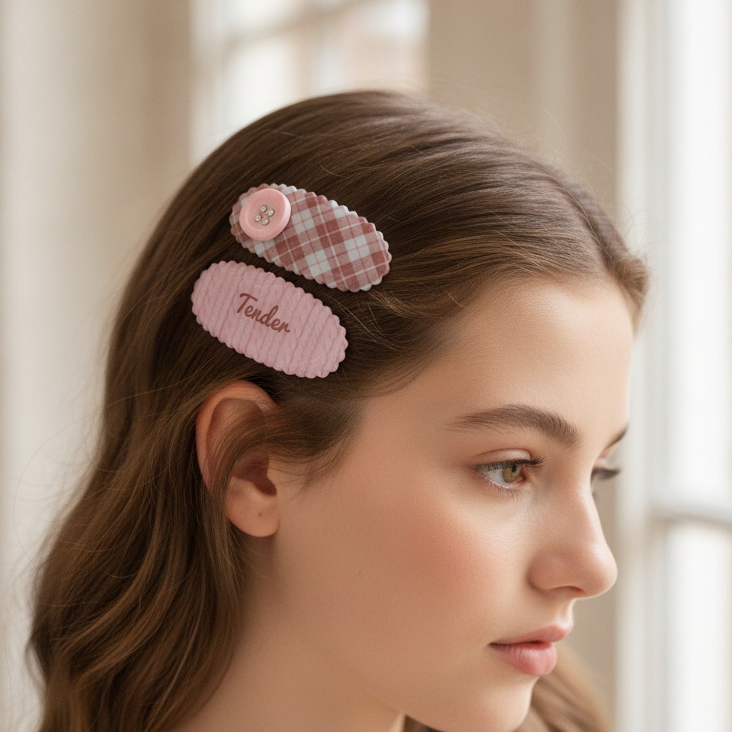 Gingham Button Clip Duo – hair accessories (view 3)