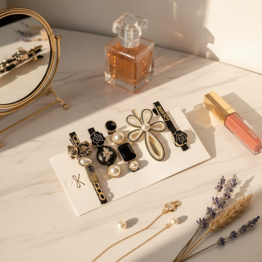 Pearl Flower & Rose Gold Hair Clip Set – hair accessories (view 2)