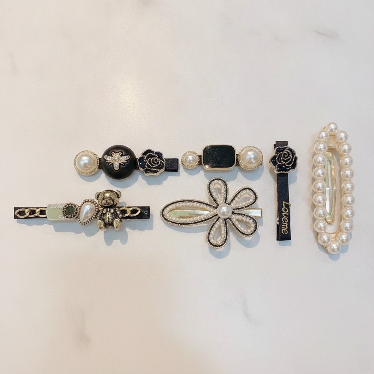 Pearl Flower & Rose Gold Hair Clip Set