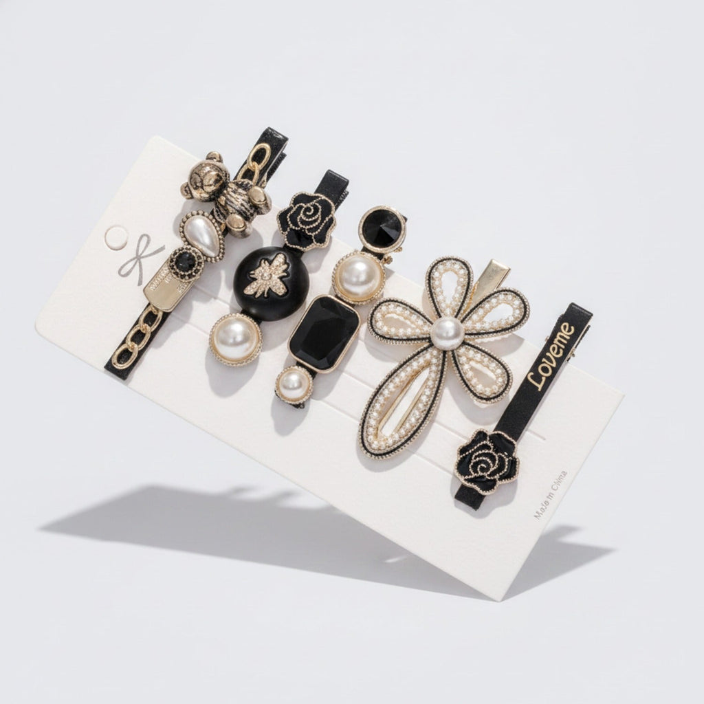 Pearl Flower & Rose Gold Hair Clip Set – hair accessories (view 1)