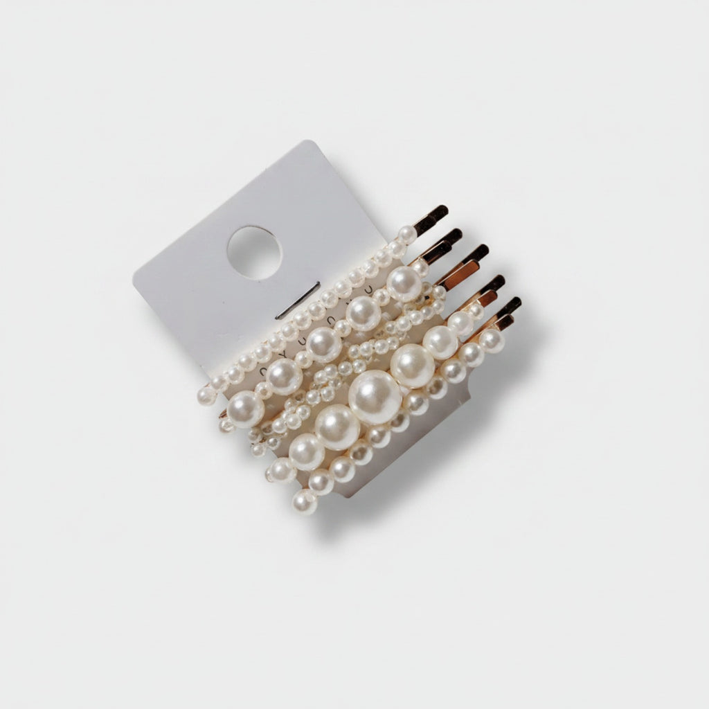 Pearl Beaded Hair Clips Set With Black Sticks