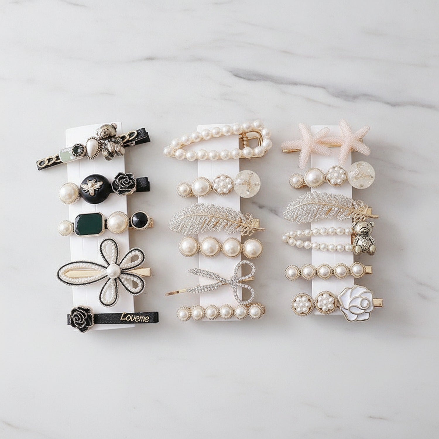 Pearl Beaded Hair Clips Set With Black Sticks