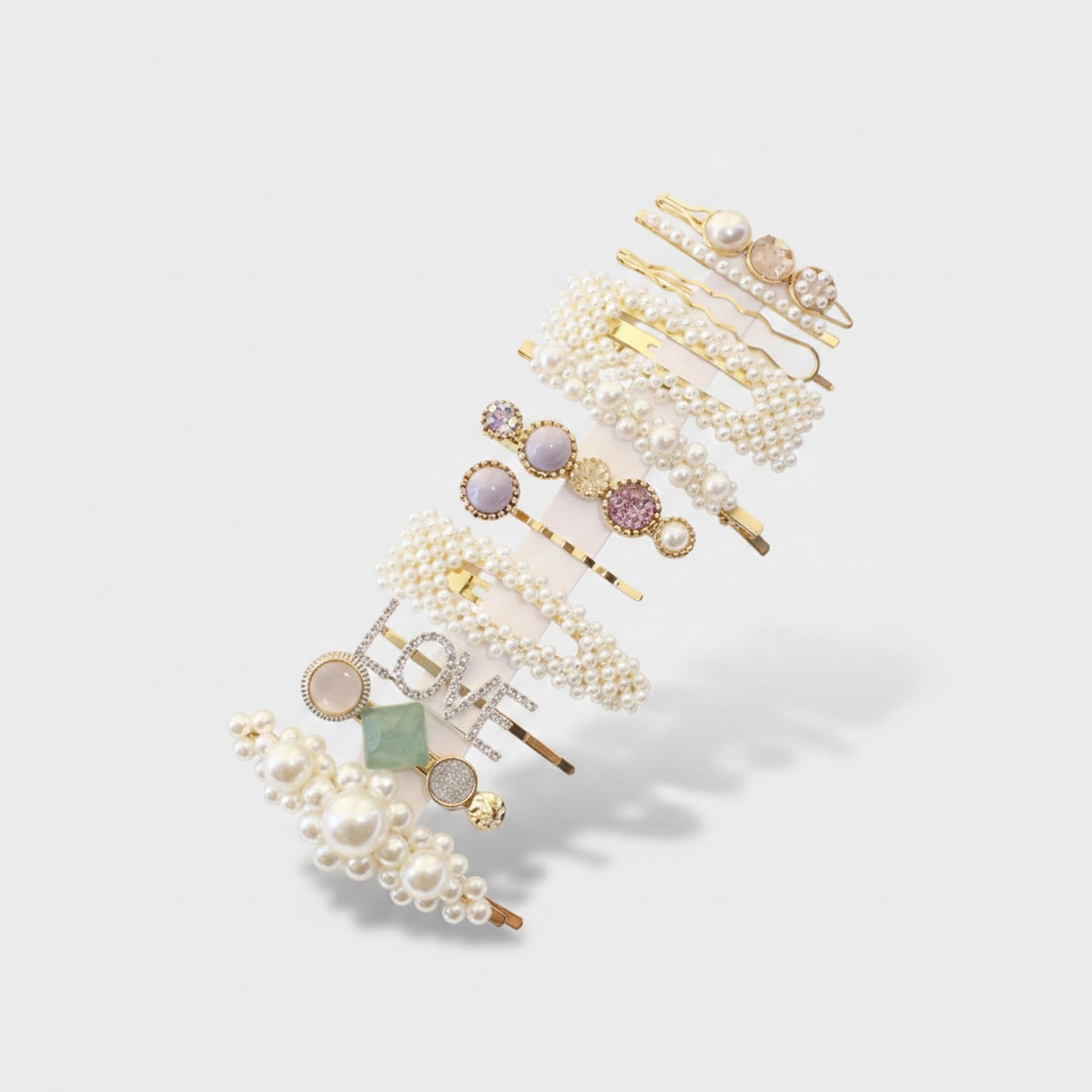 Pearl Beaded Hair Clips Set Gold Tone