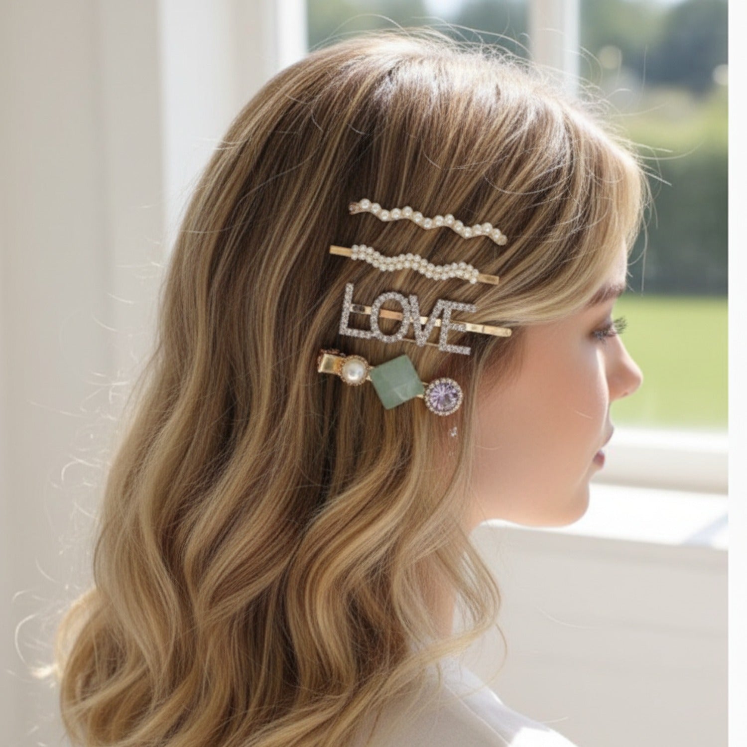 Pearl Beaded Hair Clips Set Gold Tone