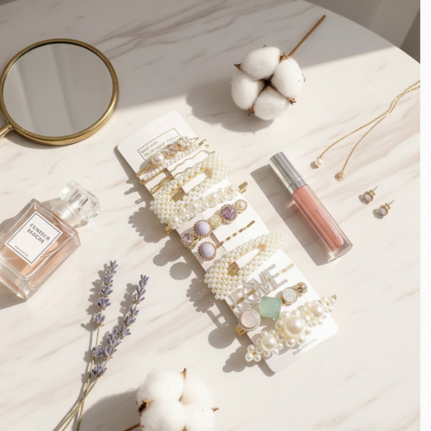 Pearl Beaded Hair Clips Set Gold Tone – hair accessories (view 2)