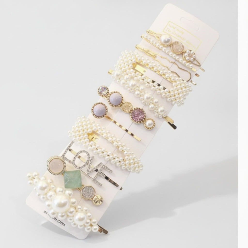 Pearl Beaded Hair Clips Set Gold Tone – hair accessories (view 1)