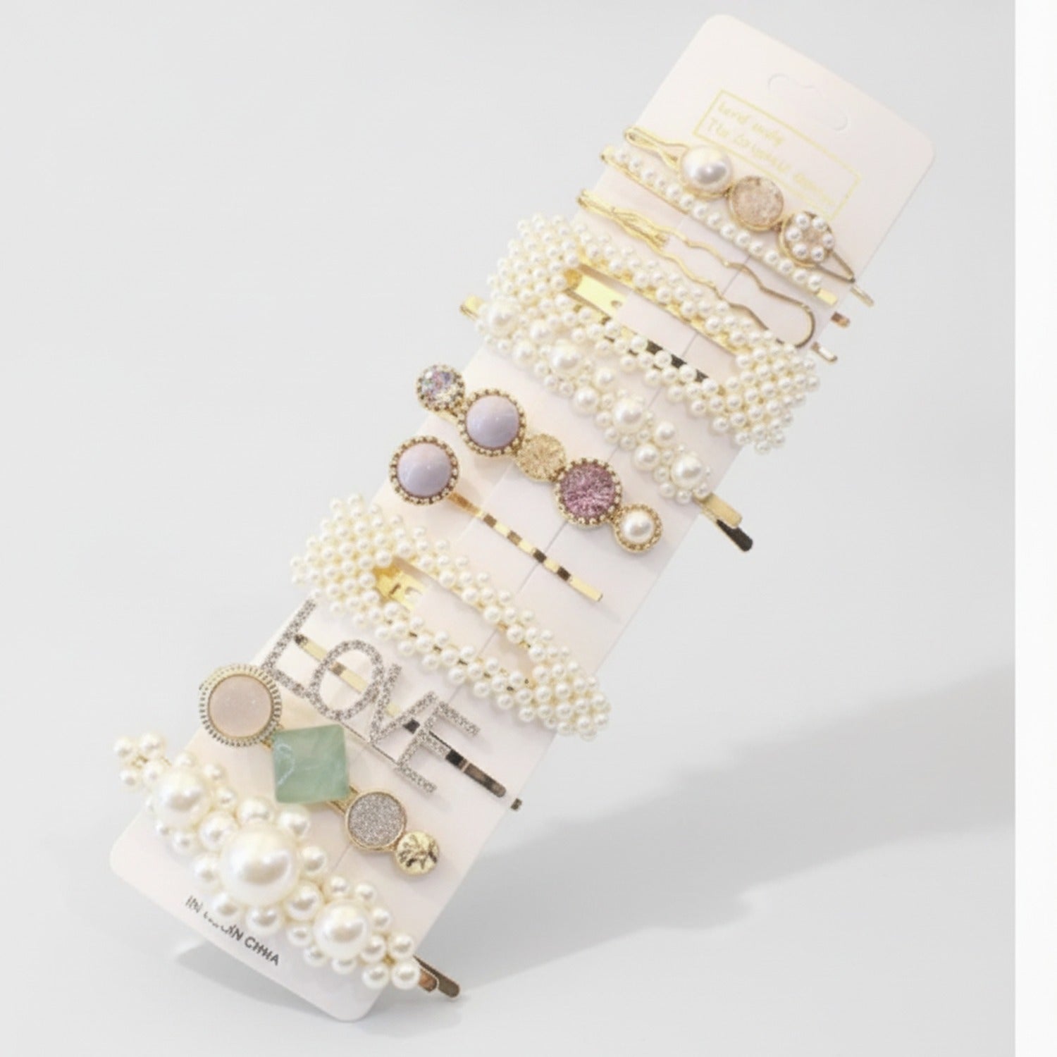 Pearl Beaded Hair Clips Set Gold Tone