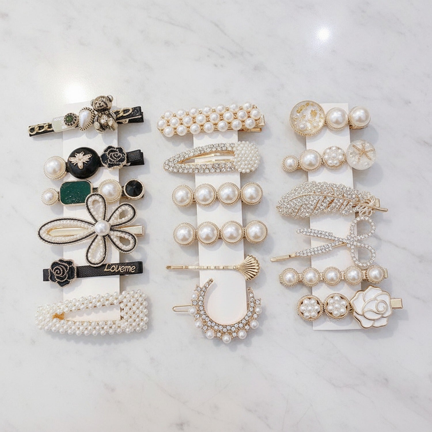 Pearl And Rhinestone Hair Clip Set