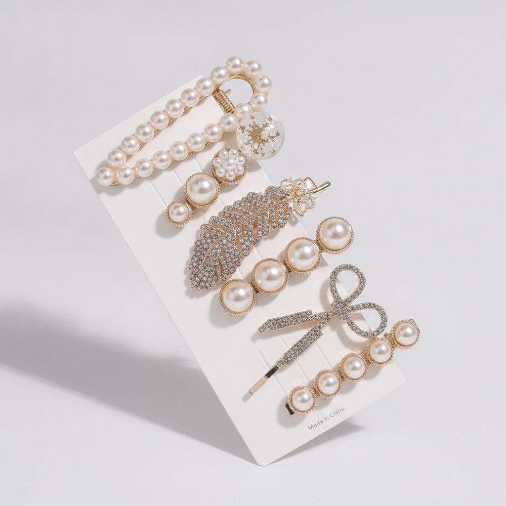 Pearl And Rhinestone Hair Clip Set – hair accessories (view 1)