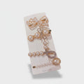 Pearl Beaded Hair Clips Set Gold Bow