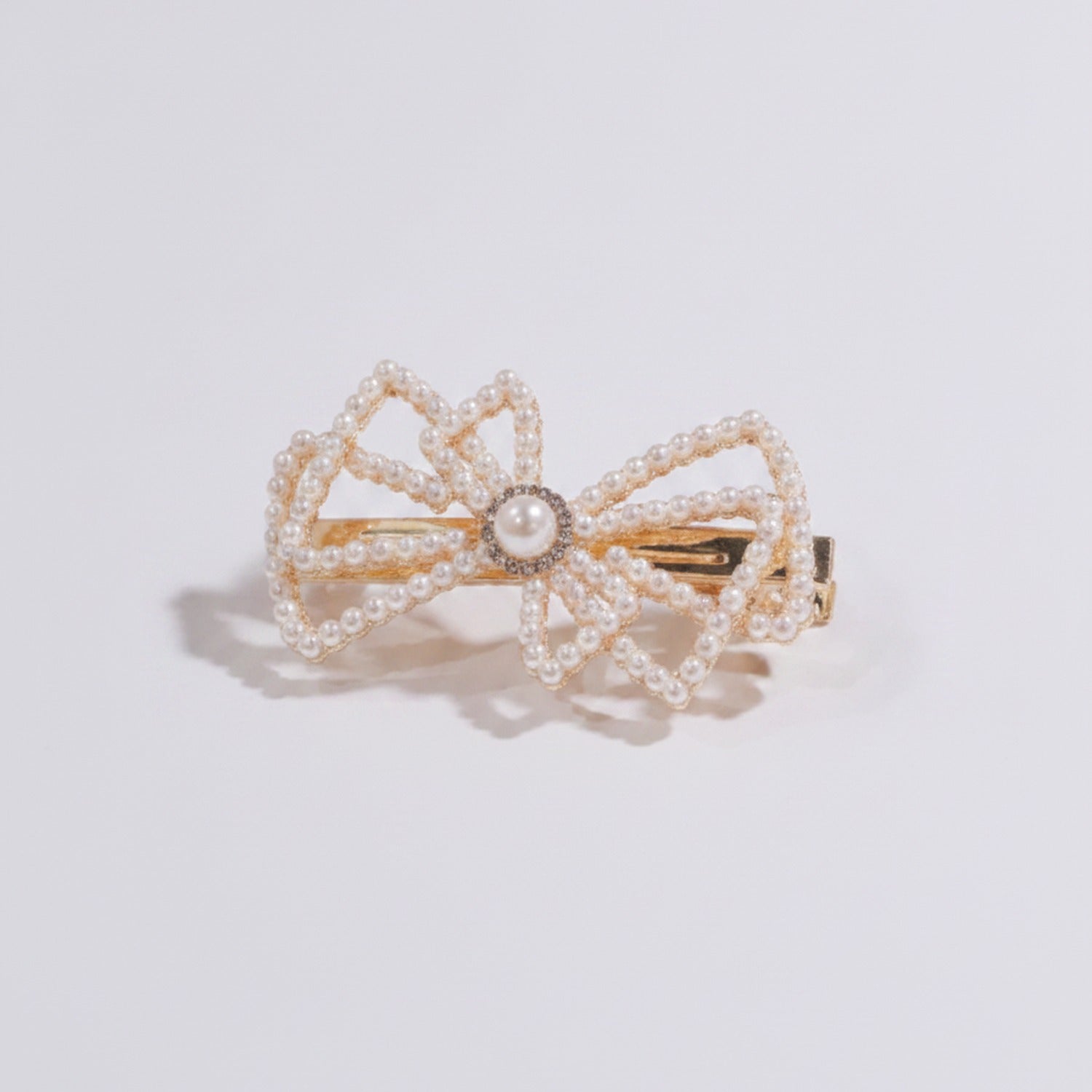 Pearl Beaded Hair Clips Set Gold Bow