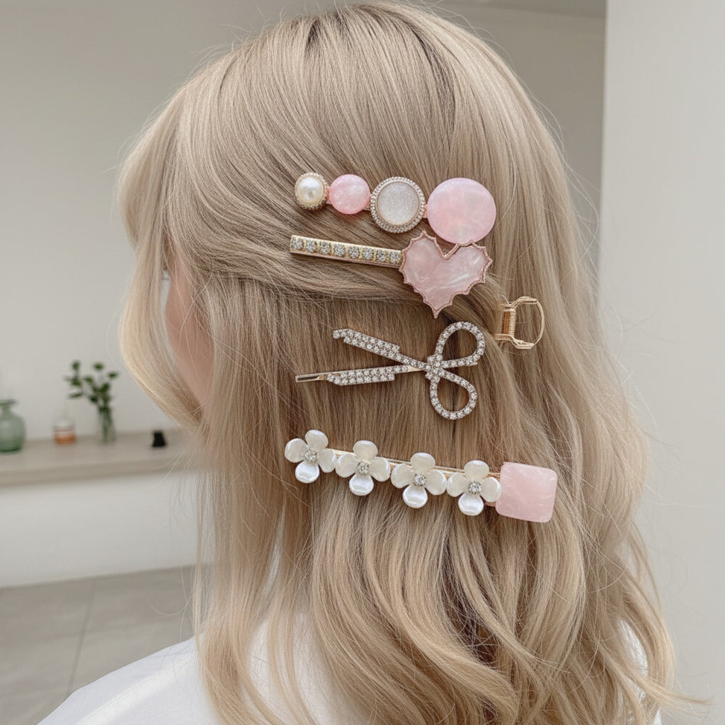 Pearl Beaded Flower Hair Clips Set