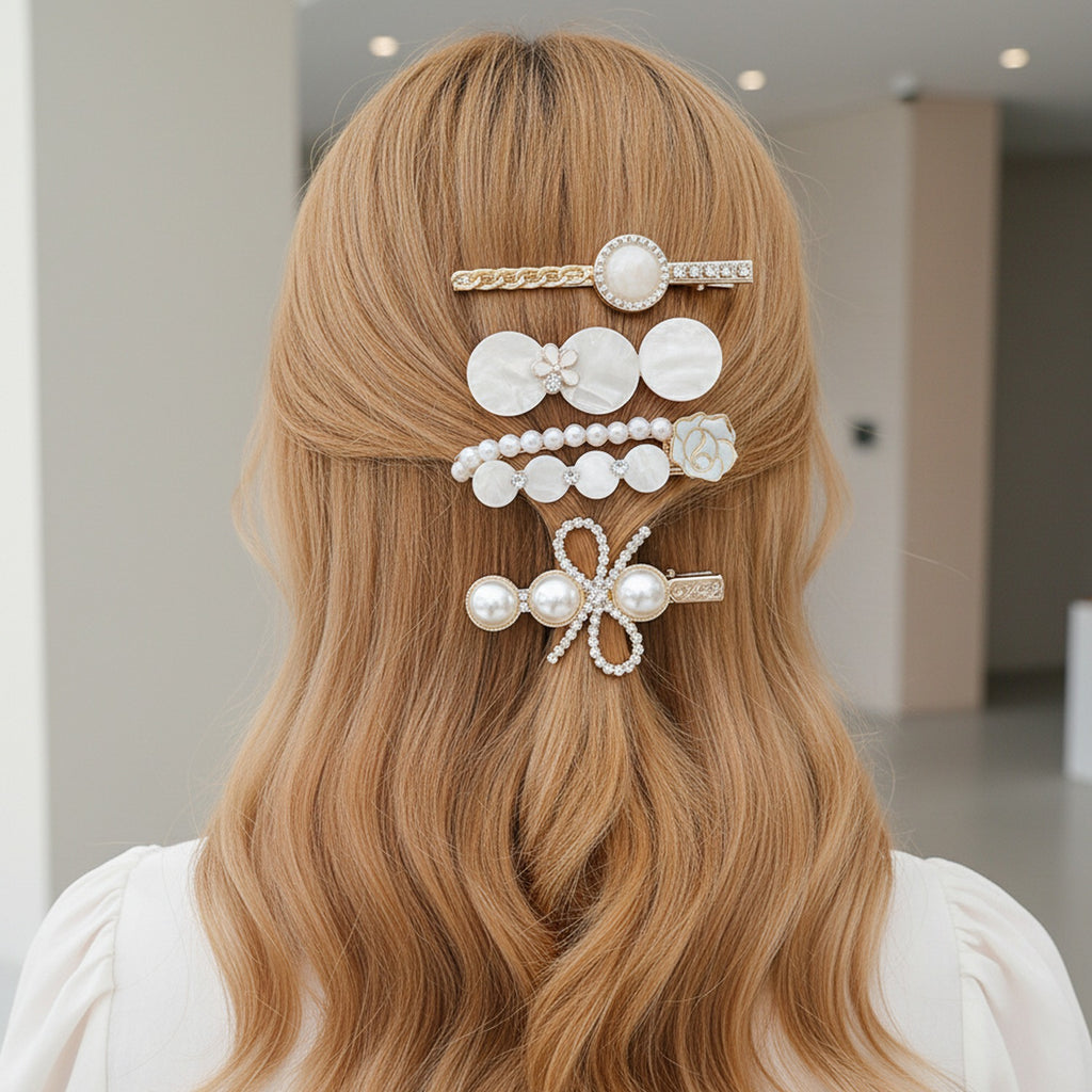 Pearl And Rhinestone Hair Clip Set