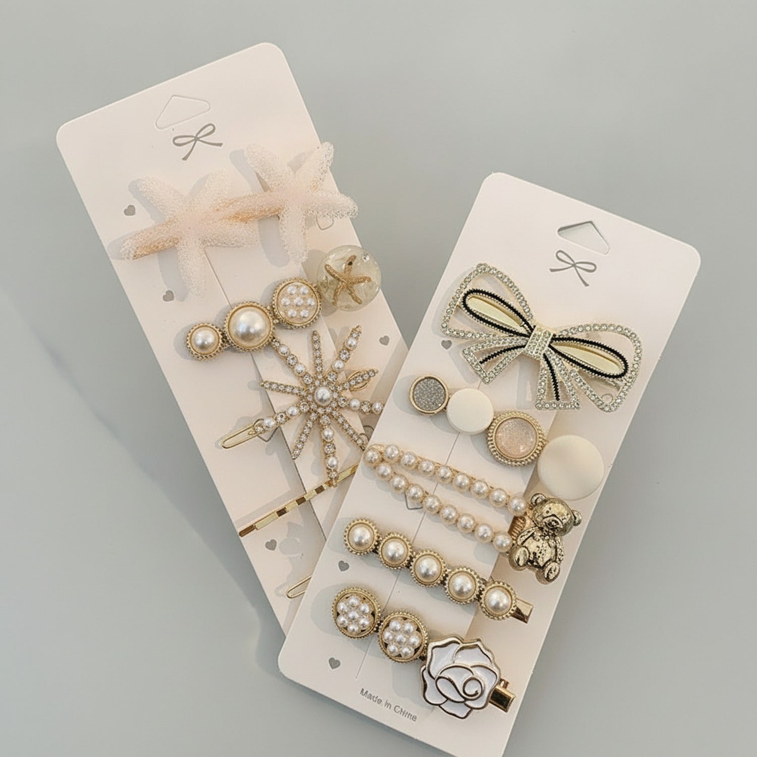 Pearl & Rhinestone Shell Hair Clip Set