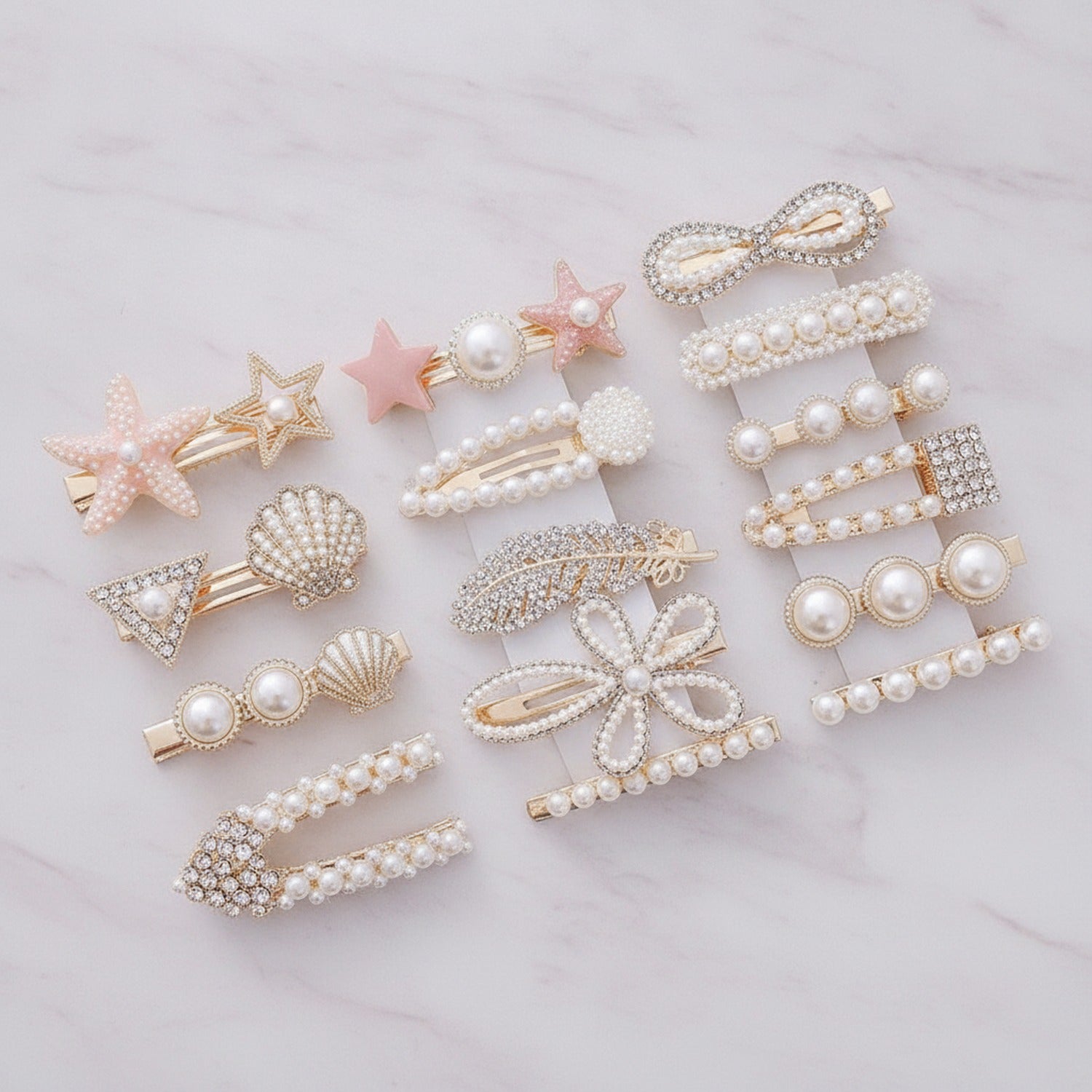 Pearl Star Rhinestone Hair Clips Set