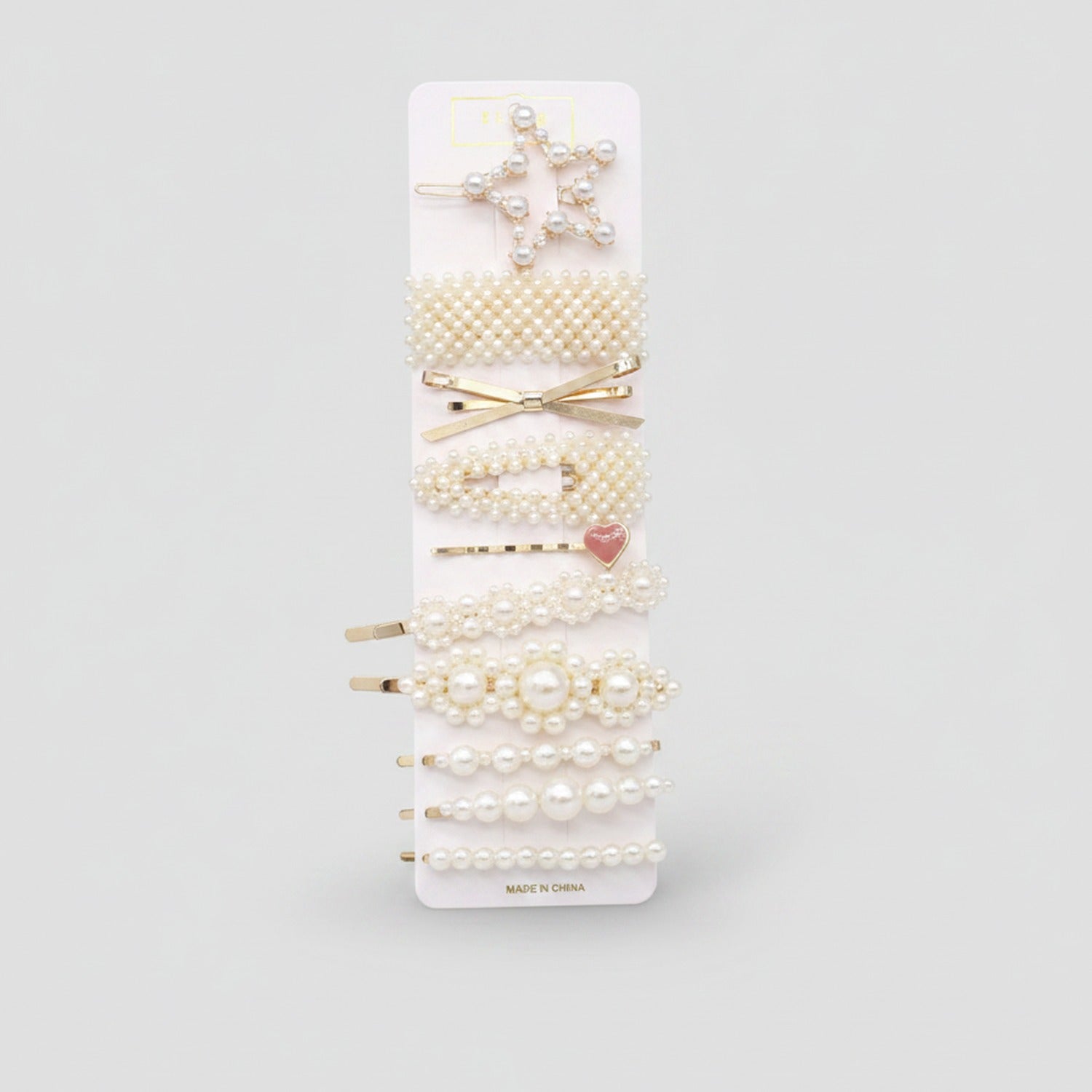 Pearl Beaded Hair Clips Set With Heart Charm