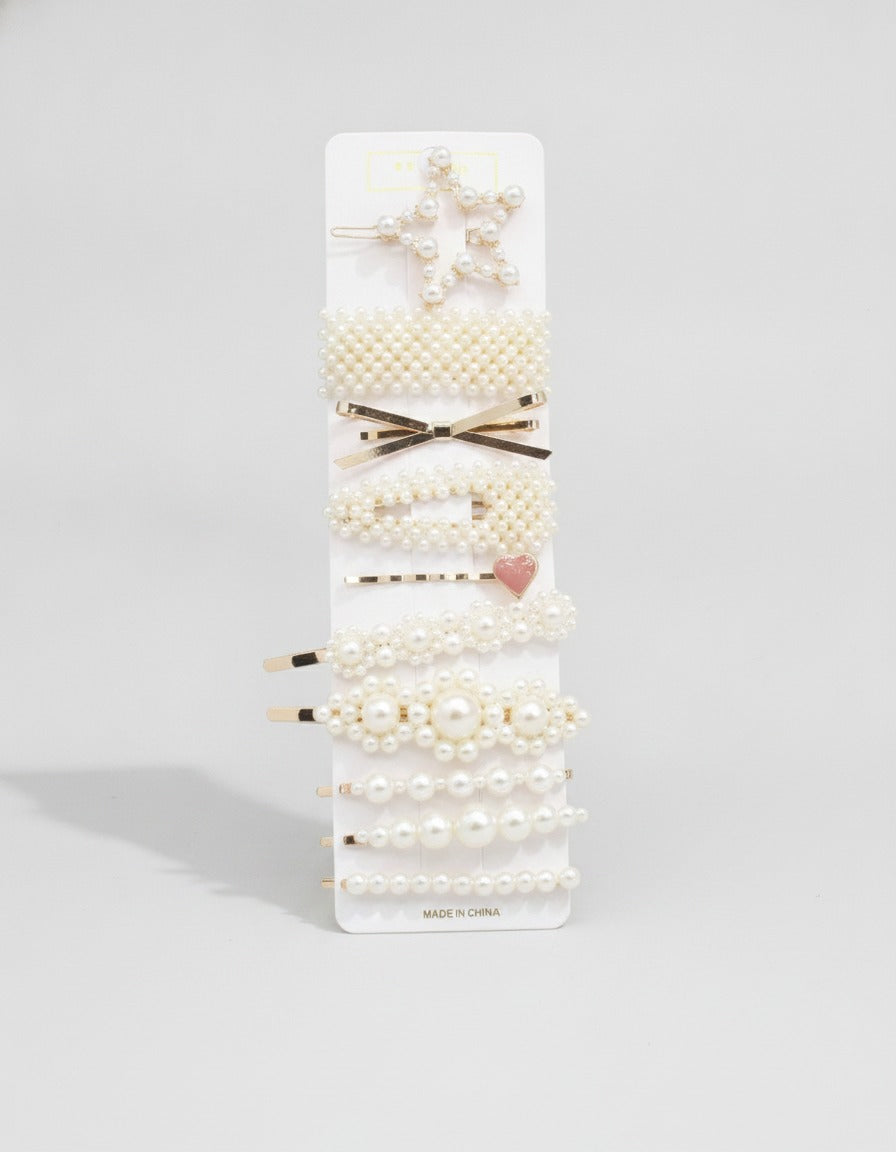 Pearl Beaded Hair Clips Set With Heart Charm – hair accessories (view 1)