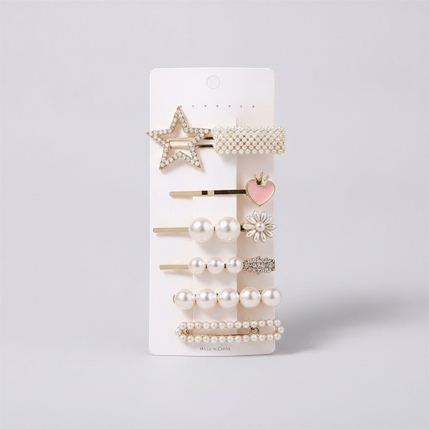 Pearl Beaded Hair Clips Set With Heart Charm