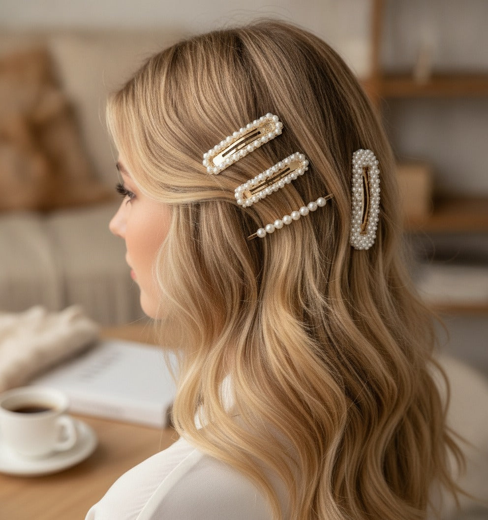 Pearl Beaded Hair Clips Set Gold – hair accessories (view 2)