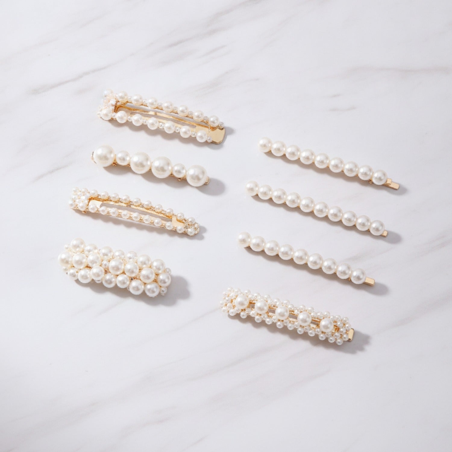 Pearl Beaded Hair Clips Set Gold