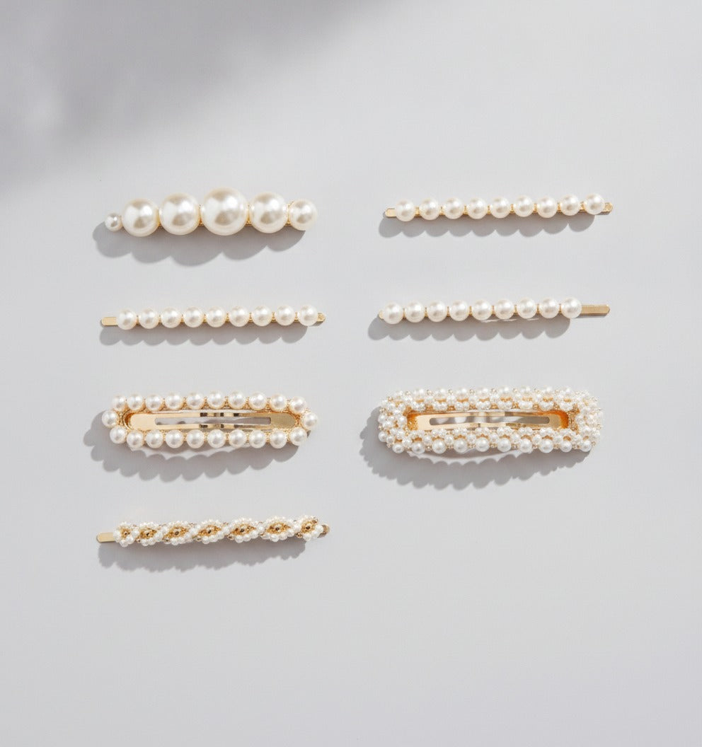 Pearl Beaded Hair Clips Set Gold – hair accessories (view 1)