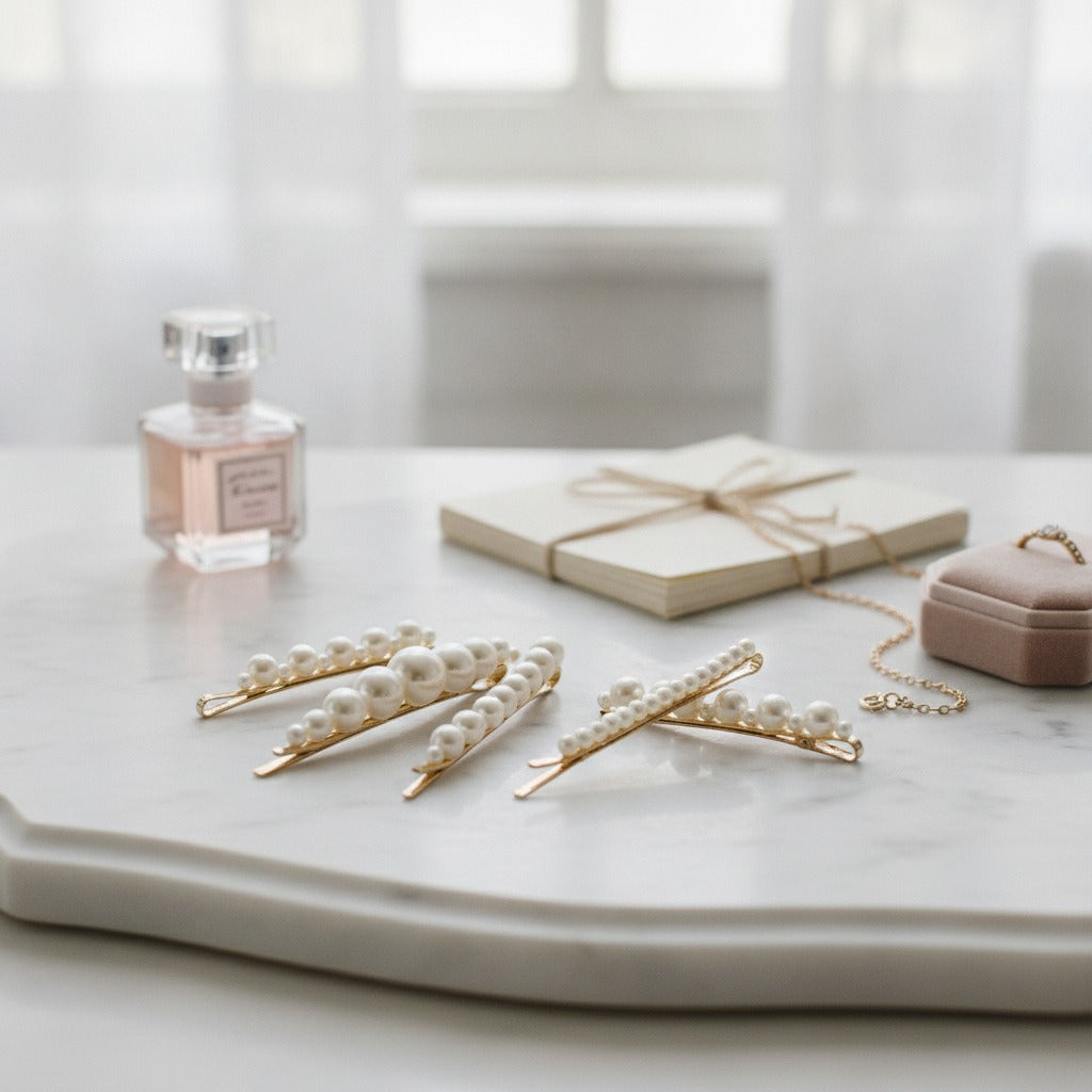 Pearl Hair Clips Set Gold Minimalist – hair accessories (view 2)