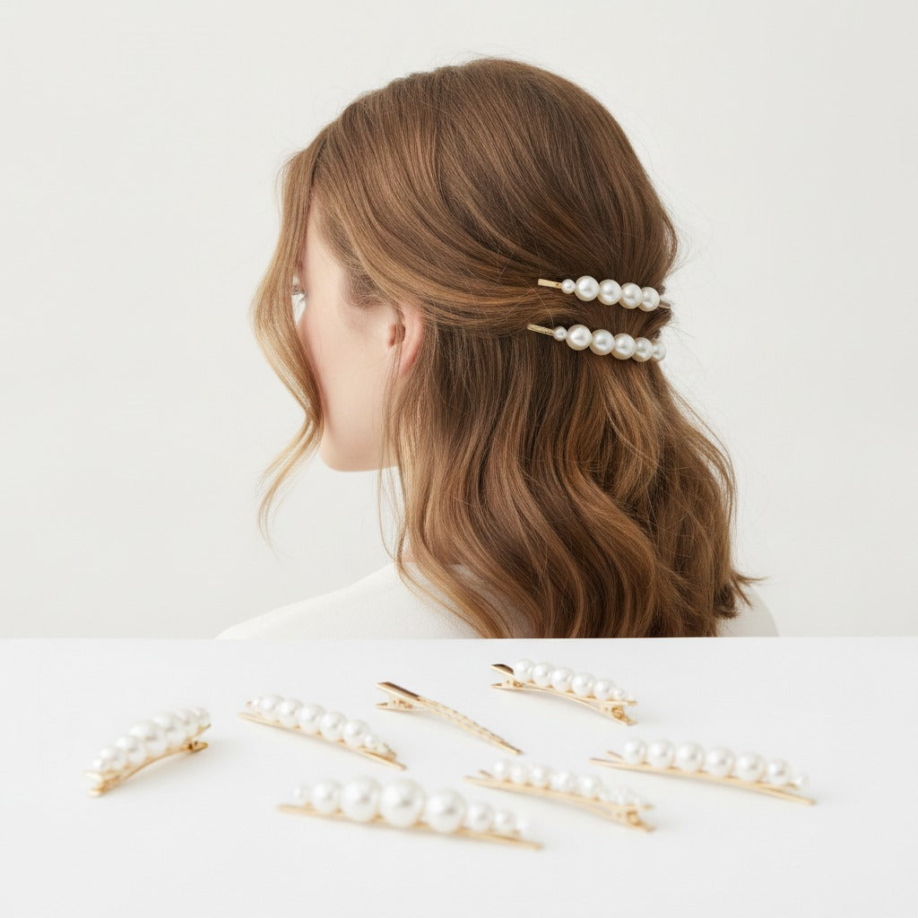 Pearl Hair Clips Set Gold Minimalist – hair accessories