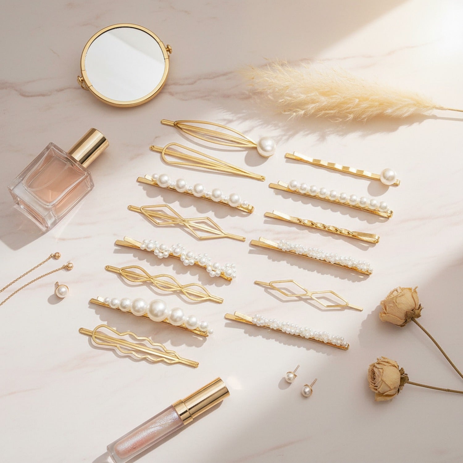 Pearl & Gold Hair Clip Set Collection – hair accessories (view 3)