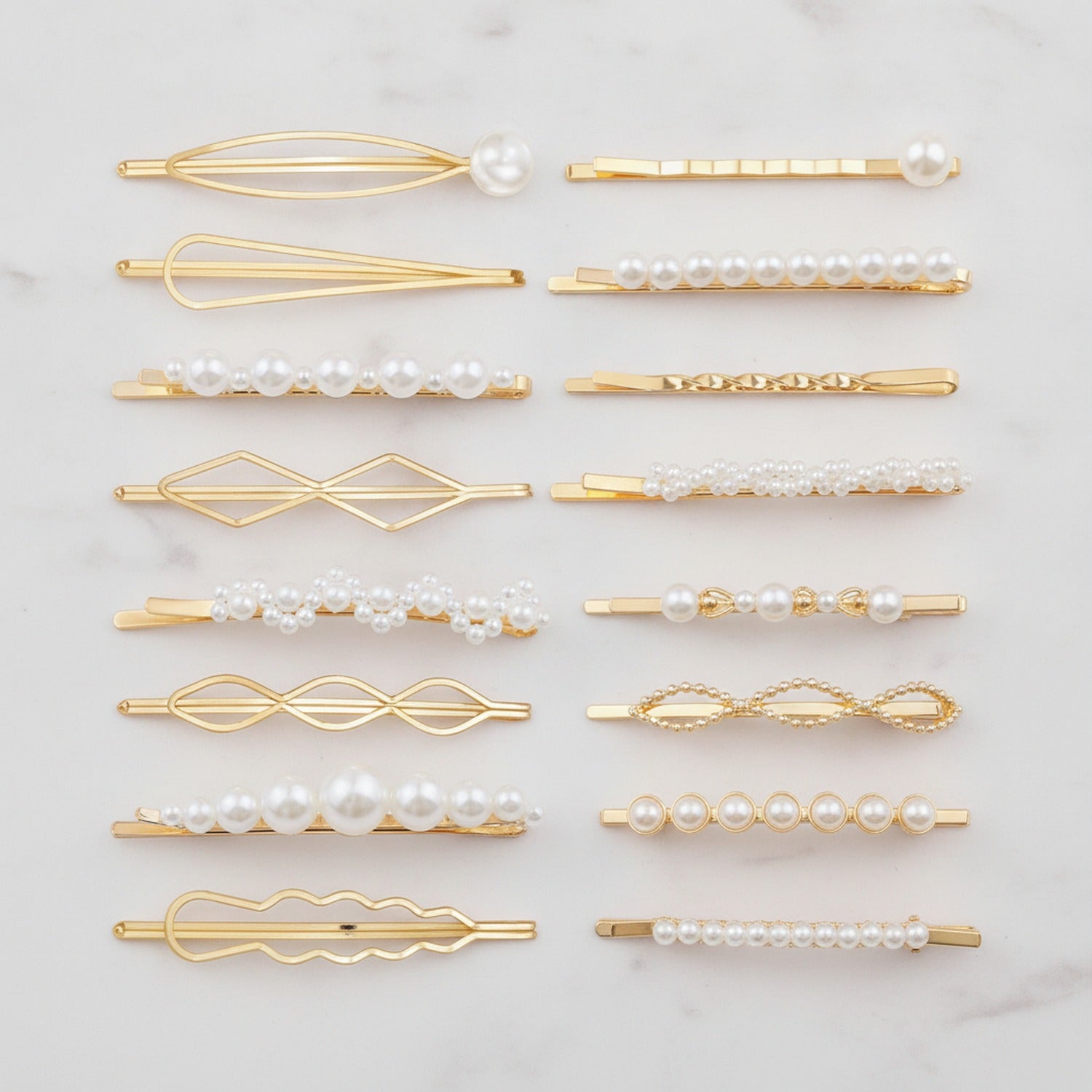 Pearl & Gold Hair Clip Set Collection
