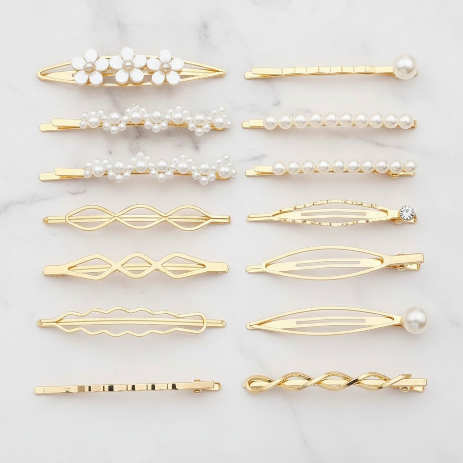 Pearl & Rhinestone Hair Clips Set