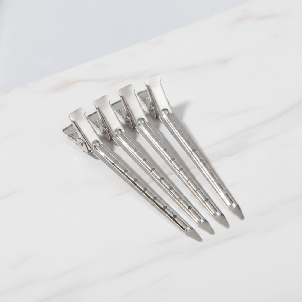 Silver Minimalist Hair Clips Set With Geometric Pattern – hair accessories (view 2)