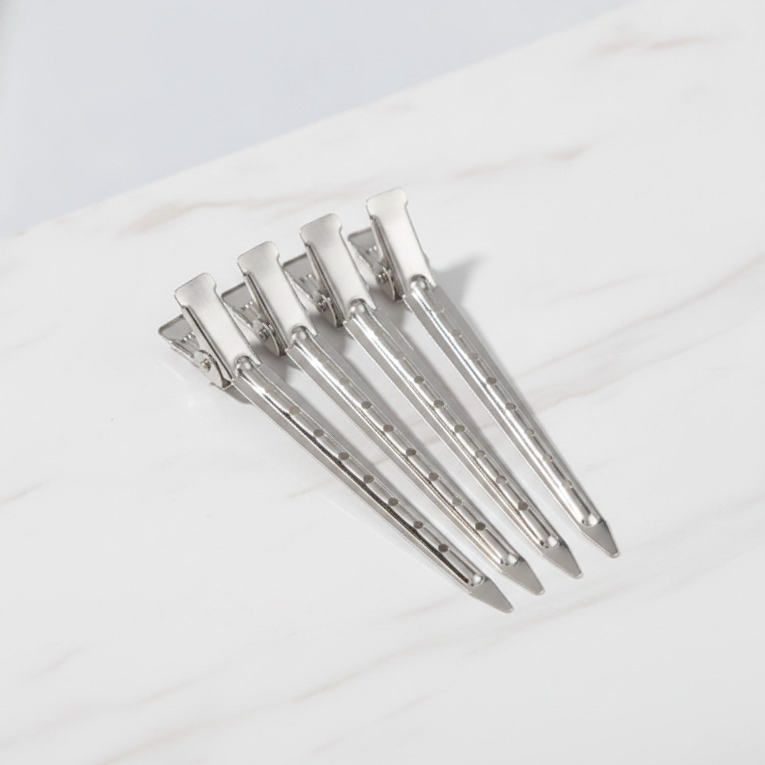 Silver Minimalist Hair Clips Set With Geometric Pattern