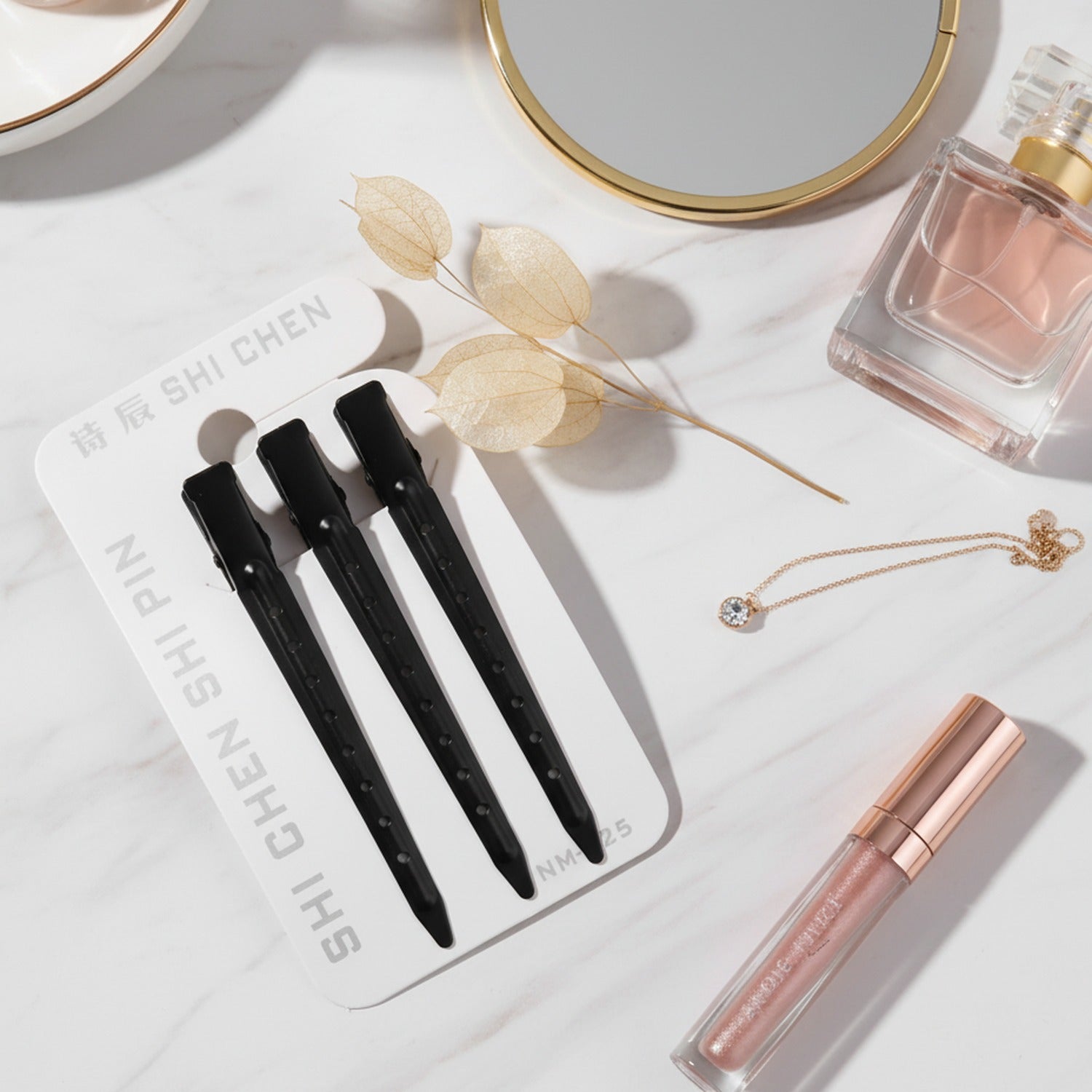 Black Minimalist Hair Clips Pin Set Three-Pack – hair accessories (view 3)