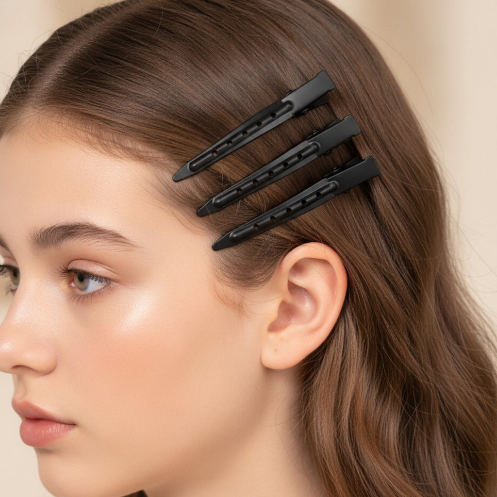 Black Minimalist Hair Clips Pin Set Three-Pack – hair accessories (view 4)