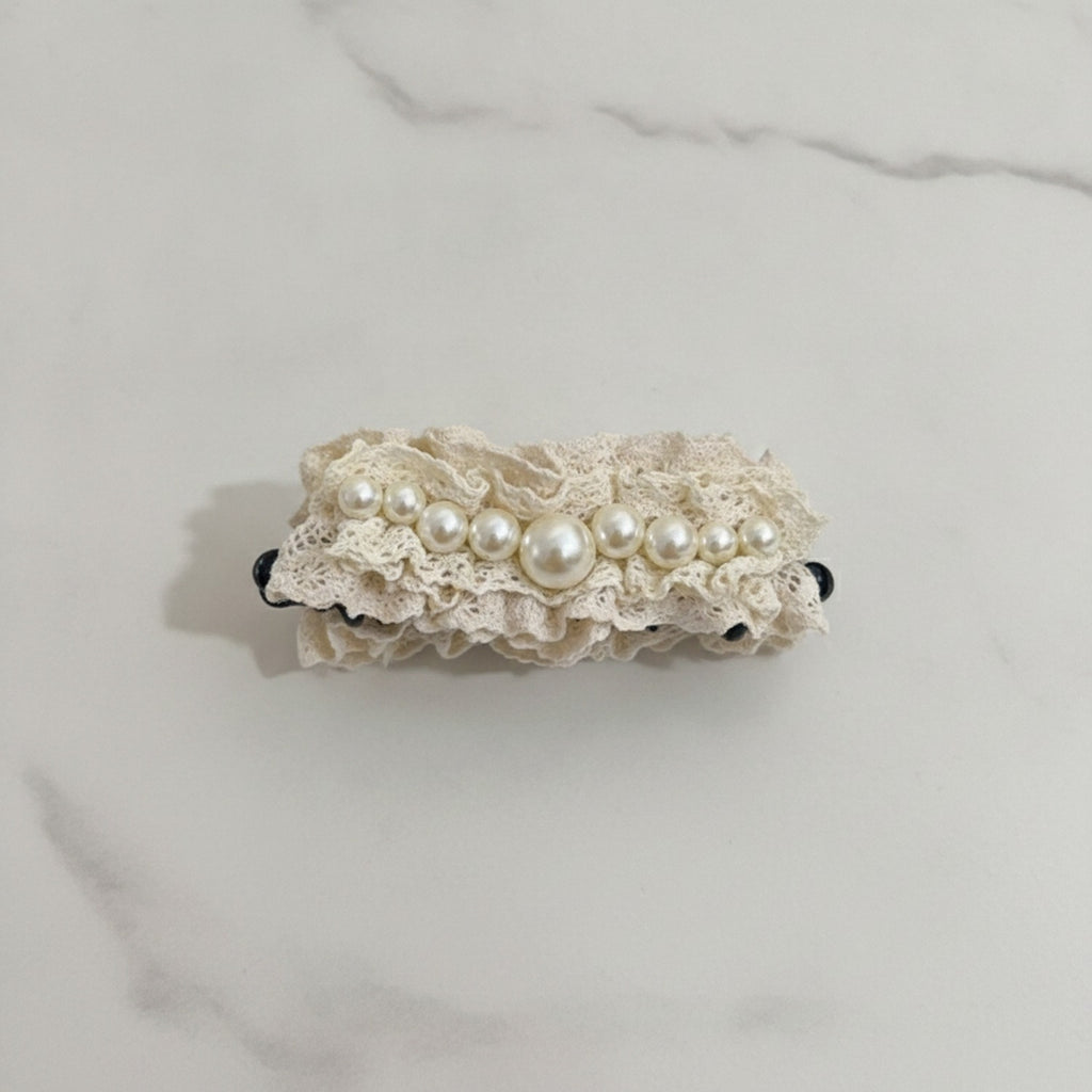 Cream Lace Pearl Hair Claw Clip – hair accessories (view 2)