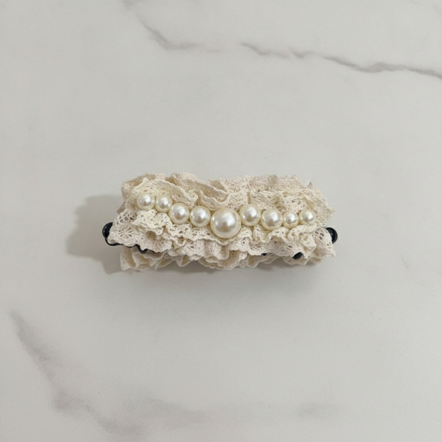 Cream Lace Pearl Hair Claw Clip