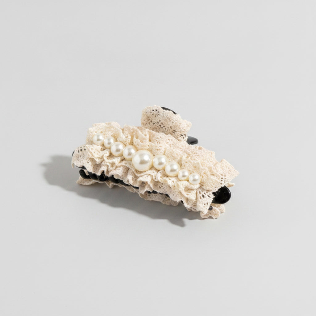 Cream Lace Pearl Hair Claw Clip – hair accessories (view 1)